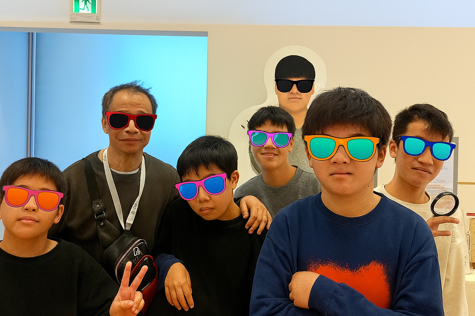 写真に写っている6人サングラス