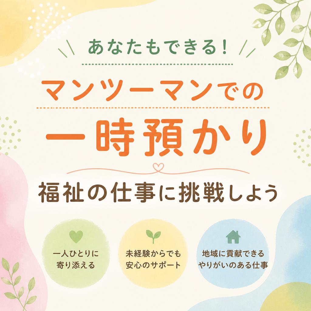 あなたもできる！マンツーマンでの一時預かり、福祉の仕事に挑戦しよう